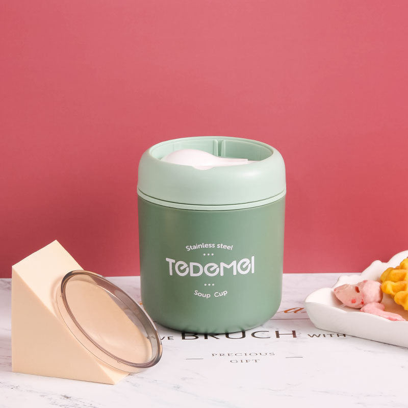 Japanese style simple sealed 304 stainless steel insulated breakfast cup with lid and spoon - V.I.P Digital Presence