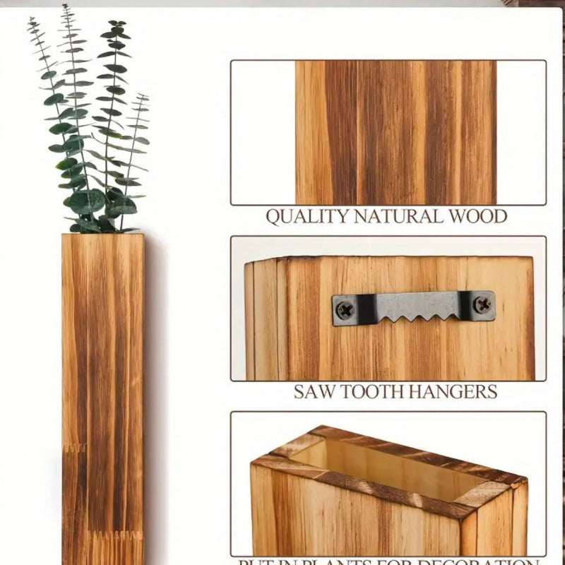 Wooden wall vase dried flower decoration green plant container pine wood wall hanging vase - V.I.P Digital Presence