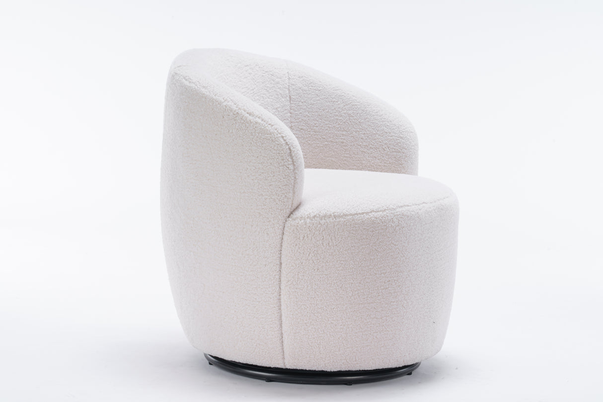 Teddy Fabric Swivel Accent Armchair Barrel Chair With Black Powder Coating Metal Ring Ivory White - V.I.P Digital Presence