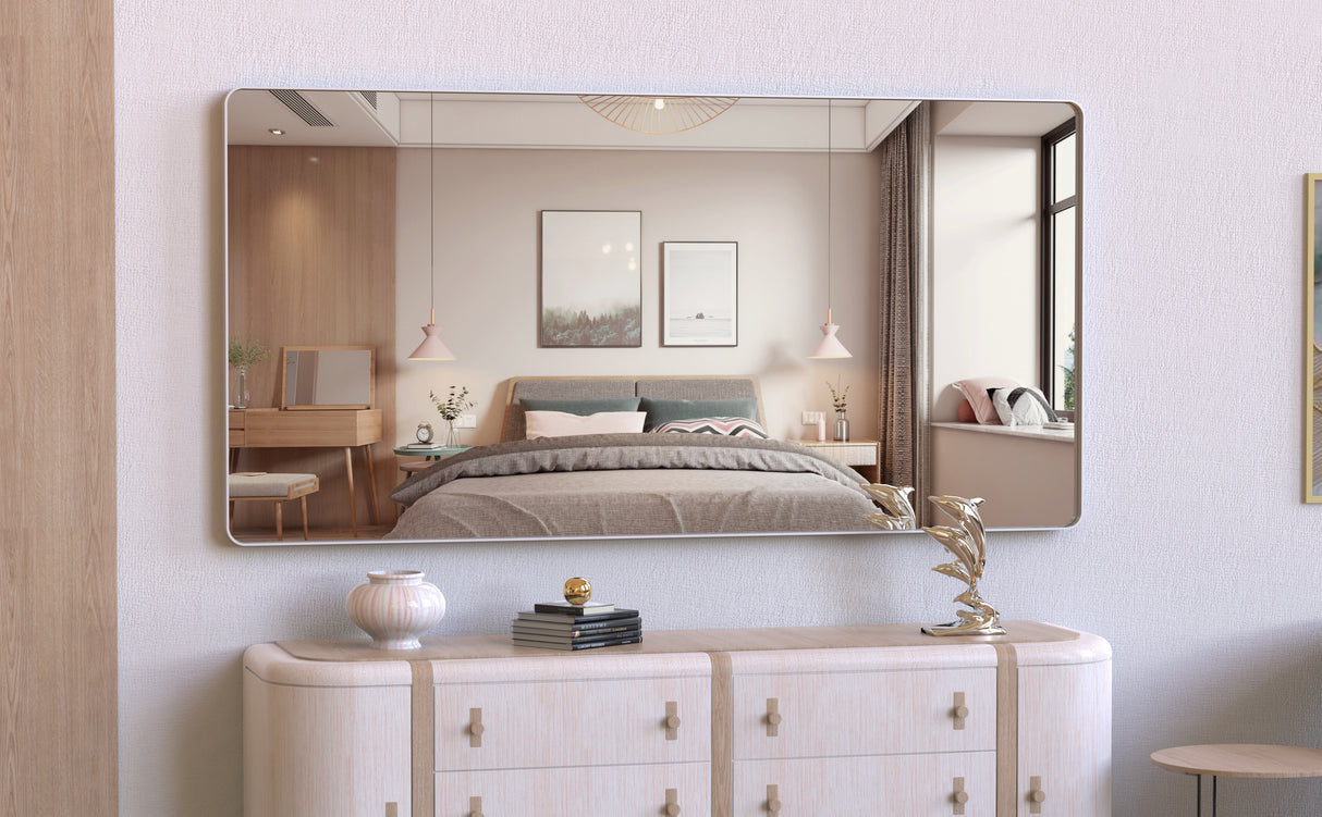 Large bathroom mirror with movable tray wall mounted mirror, vertically and horizontally suspended aluminum frame wall mounted m - V.I.P Digital Presence