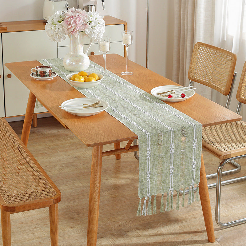 Hand - woven cotton and linen table flag with hollow tassels, suitable for household and rural dining tables - V.I.P Digital Presence