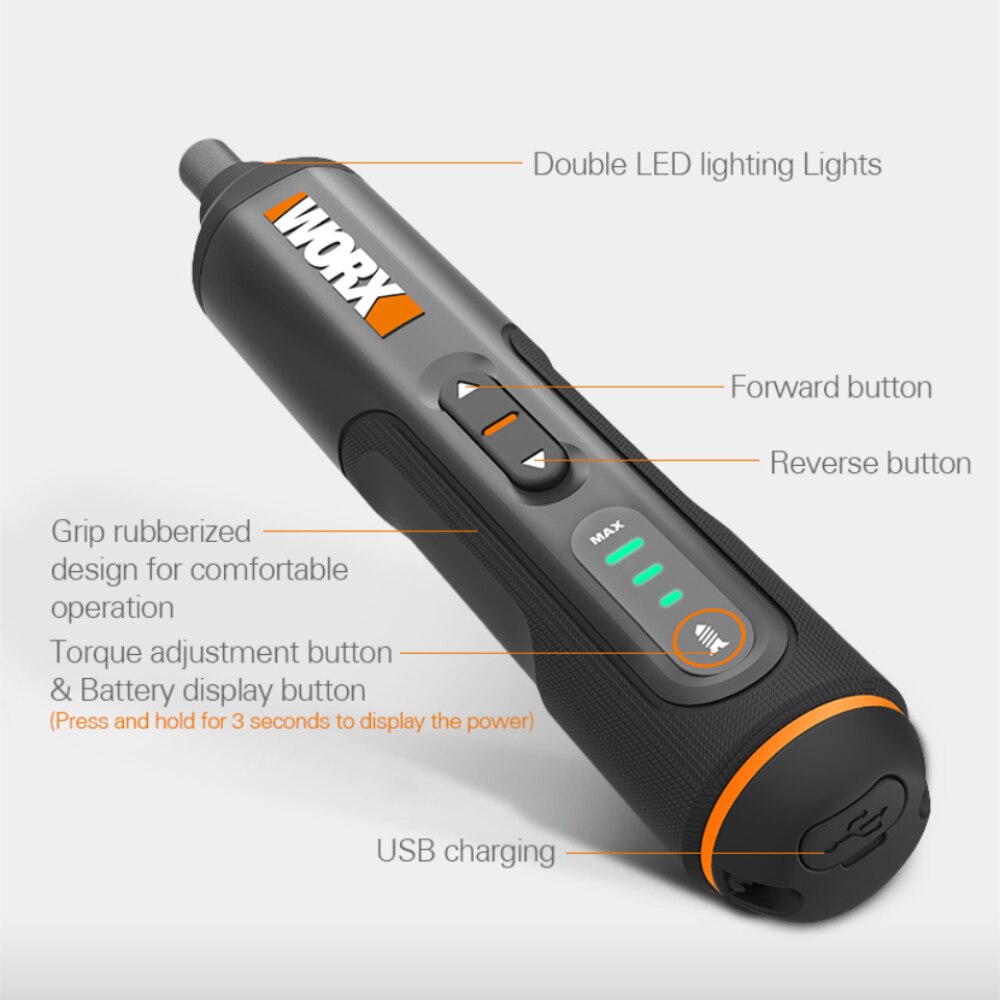 Worx 4V Mini Electrical Screwdriver Set WX240 Smart Cordless Electric Screwdrivers USB Rechargeable Handle with 26 Bit Set Drill - V.I.P Digital Presence