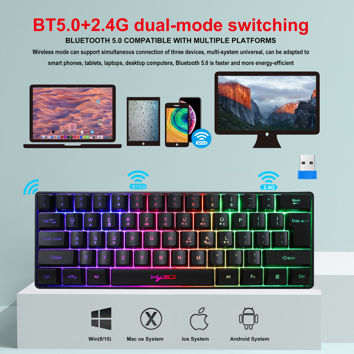 61 key keyboard Bluetooth the third mock examination 2.4G wireless keyboard RGB backlight tablet phone mini keypad - V.I.P Digital Presence