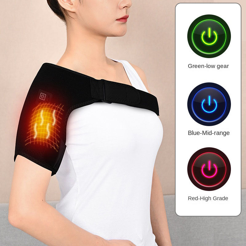 Electric Shoulder Brace Heated Knee Massager Vibration Massage Black Support Strap with Adjustable - V.I.P Digital Presence
