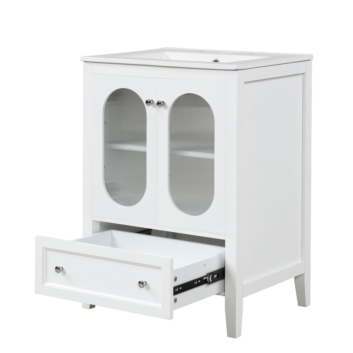 24" Bathroom Vanity with Sink, Bathroom Vanity Cabinet with One Drawer and Doors, Adjustable Shelf, Solid Wood and MDF, White - V.I.P Digital Presence