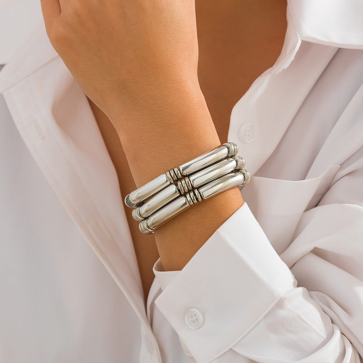 Fashionable irregular CCB bent tube bracelet with simple smooth surface Bracelet set new style - V.I.P Digital Presence