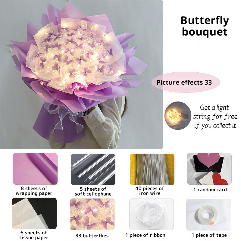 New DIY Butterfly Bouquets Handmade Butterfly Flower Material Package Bouquet with Light String Wedding Decor Gift for Girlfrien - V.I.P Digital Presence