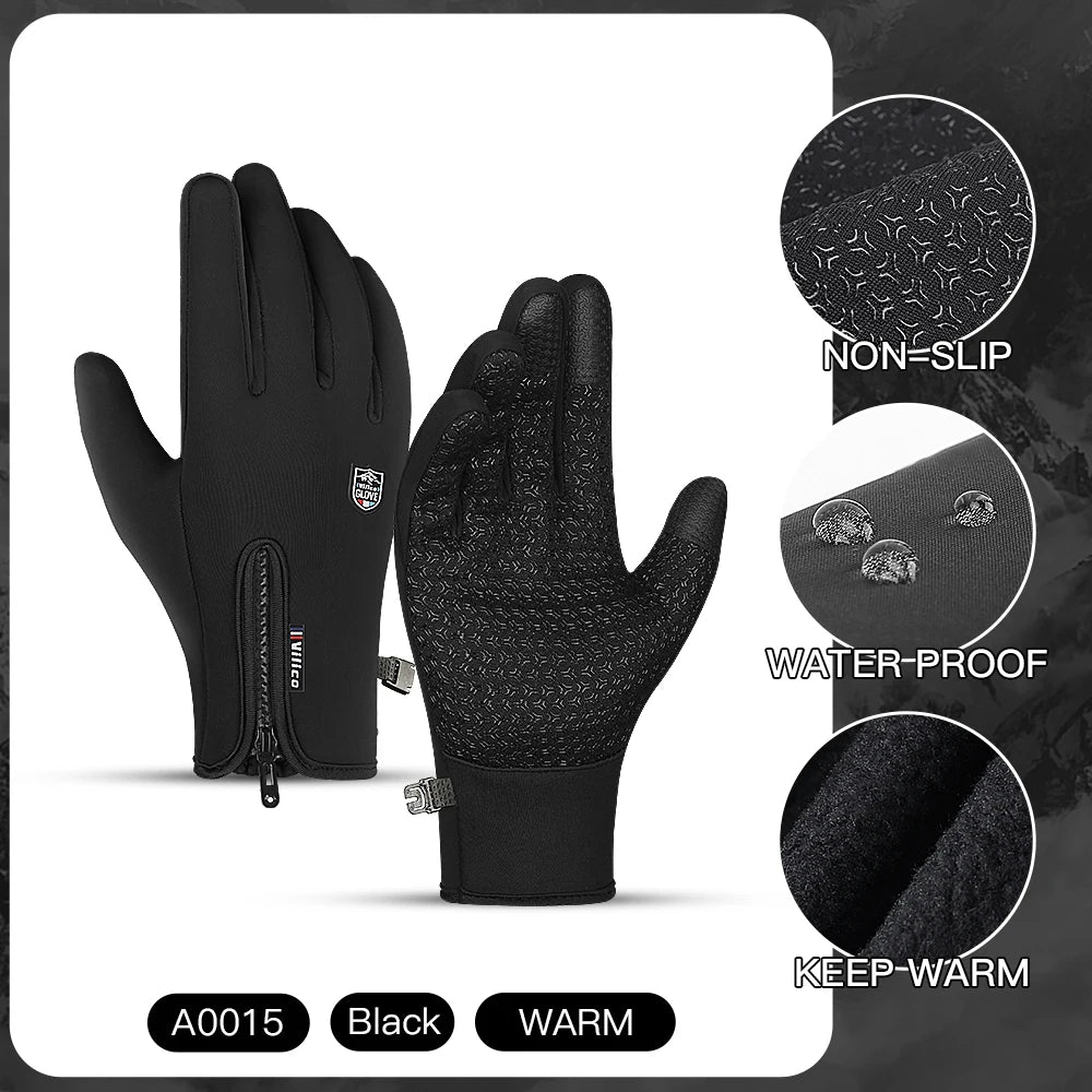 Outdoor cycling men's and women's warm touch screen cold and windproof skiing sports gloves