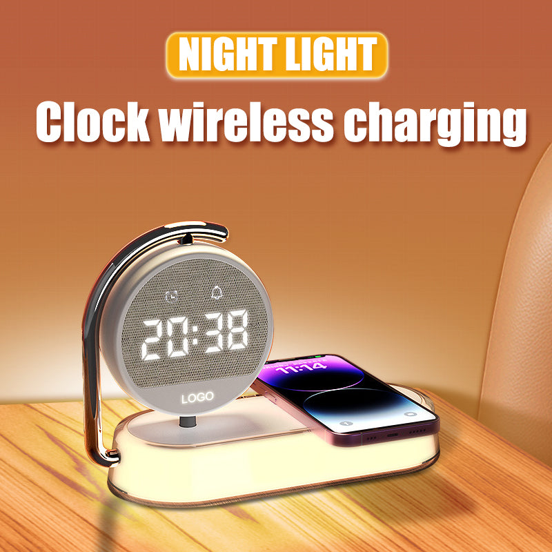 Multi functional clock, wireless charging, clock alarm, mobile phone, wireless charging, small night light, three in one - V.I.P Digital Presence