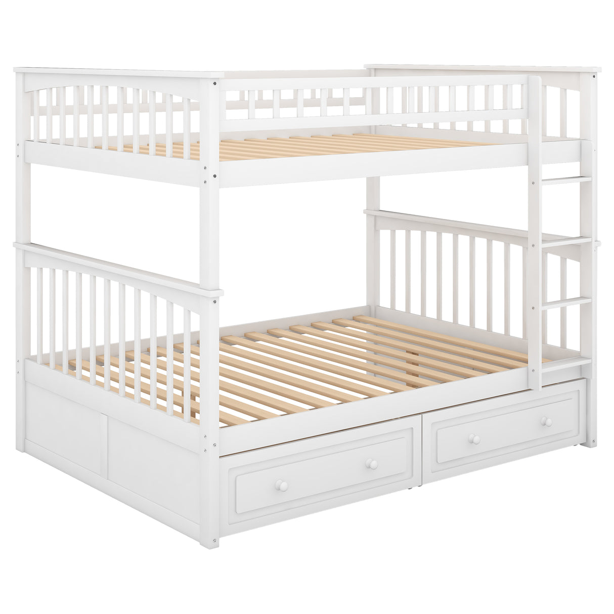 Full over Full Bunk Bed with Drawers Convertible Beds White