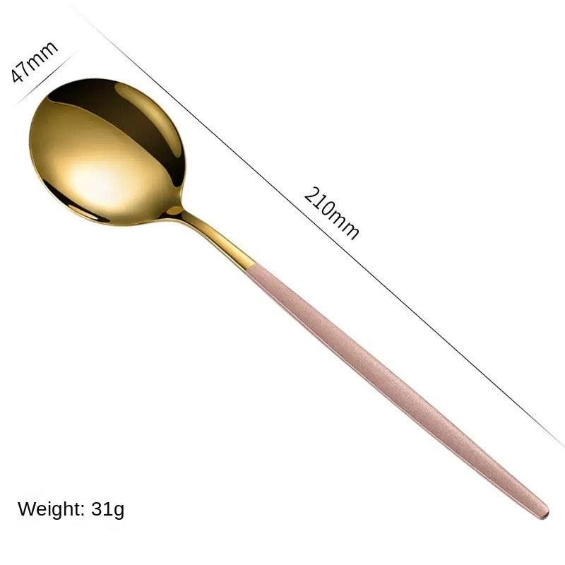 Stainless Steel Cutlery Set with Portuguese Gold Spray Painted Steak Knife, Fork, Spoon, and Tea Spoon 4-Piece Gift Pack - V.I.P Digital Presence