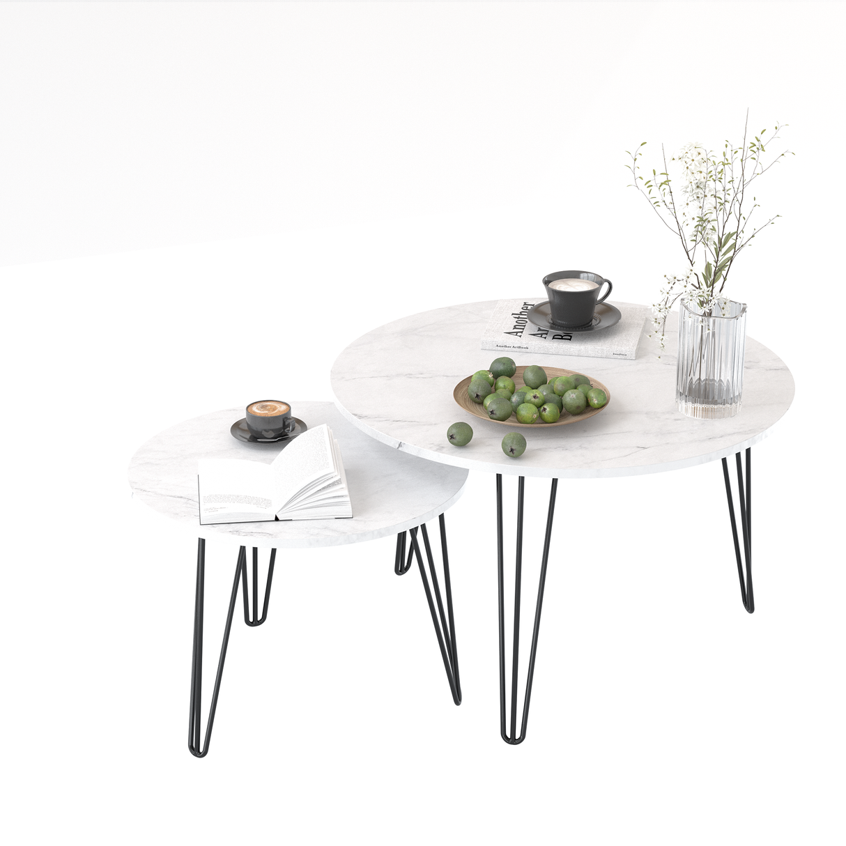 27.56'' Round Nesting Coffee Table Set of 2, Circular Nesting End Table Set Sturdy Metal Base for Living Room, bedroom, White - V.I.P Digital Presence