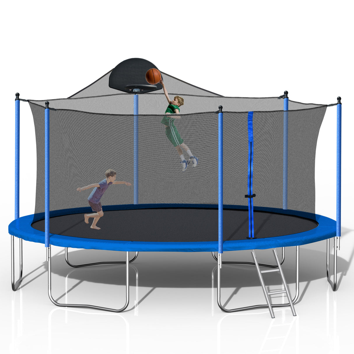 14FT Trampoline for Adults & Kids with Basketball Hoop, Outdoor Trampolines w/Ladder and Safety Enclosure Net for Kids and Adult - V.I.P Digital Presence