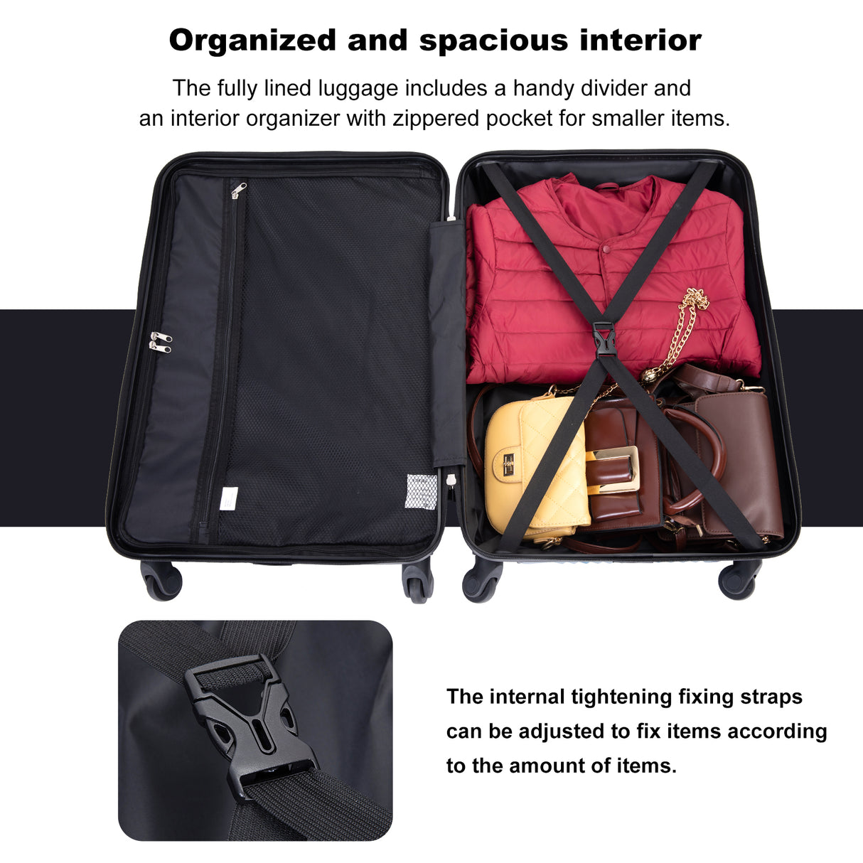 3 Piece Luggage Sets PC+ABS Lightweight Suitcase with Two Hooks Spinner Wheels (20/24/28) Red