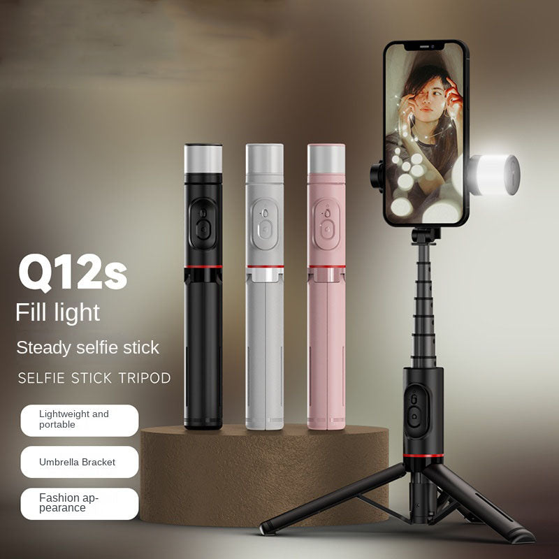 Mobile Phone Bluetooth Selfie Stick with Rotating Fill Light and Hidden Tripod Live Streaming Stand - V.I.P Digital Presence