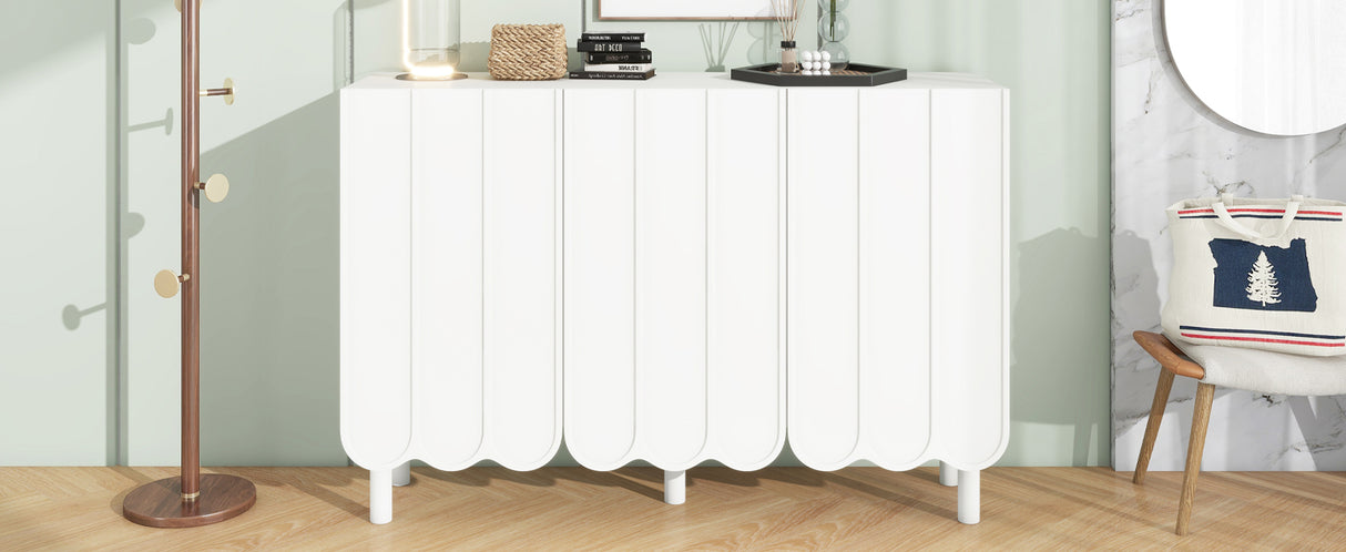 ON-TRANS Cream Style Shoe Cabinet with 5 Adjustable Solid Wood Legs, Large Storage Cabinet with Wave Doors, White - V.I.P Digital Presence