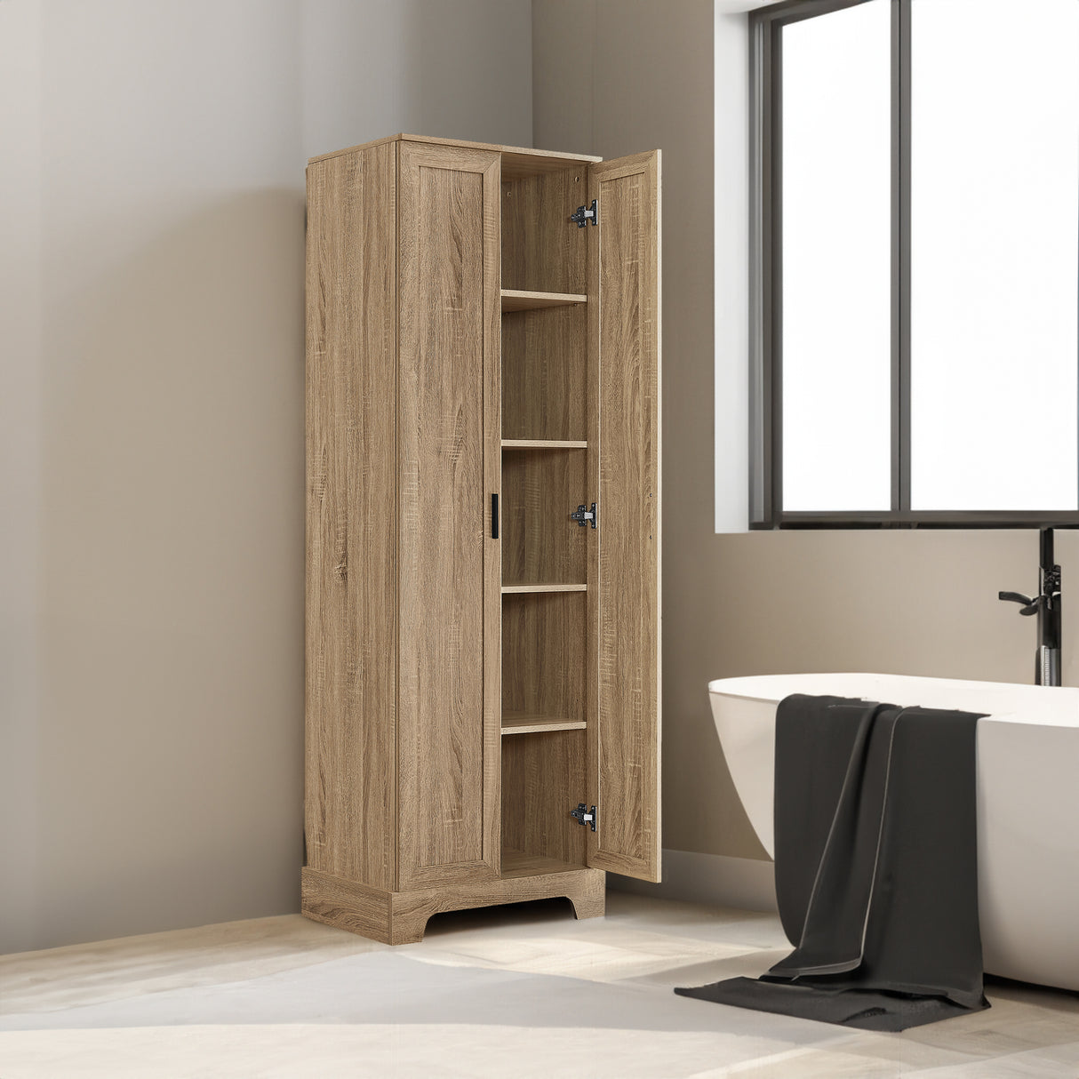 Storage Cabinet with Two Doors for Bathroom, Office, Adjustable Shelf, MDF Board, Brown - V.I.P Digital Presence