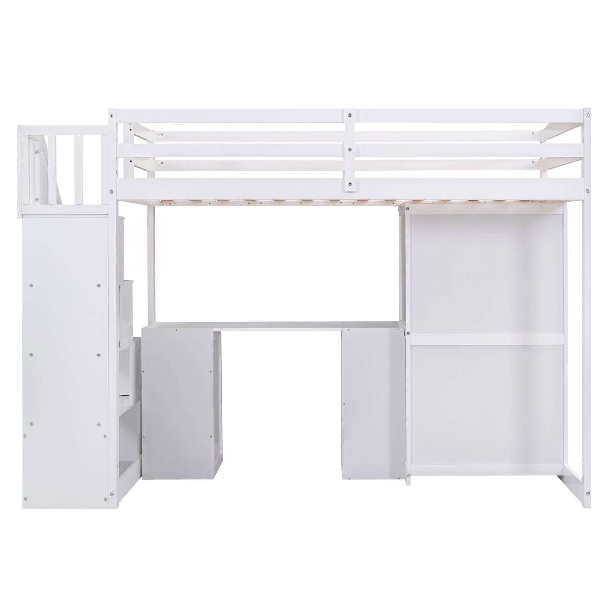 Twin Size Loft Bed with Wardrobe and Staircase, Desk and Storage Drawers and Cabinet in 1 White