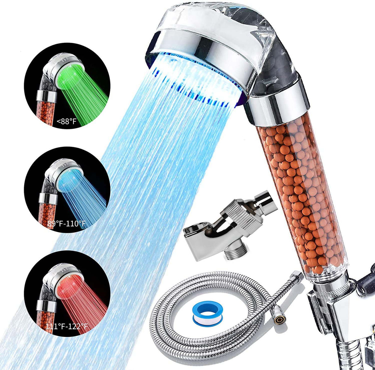 LED Luminous Colorful Shower Nozzle Negative Ion Self Generating Shower Head Three Color Temperature Controlled Led Handheld Shower - V.I.P Digital Presence