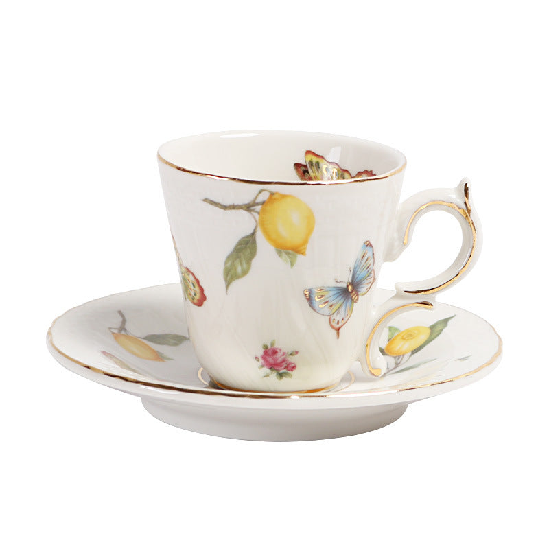 European - style Elegant Lemon Espresso Cups Set: Includes Tea Cups, Saucers, Ceramic Mugs, and a Dessert Plate - V.I.P Digital Presence