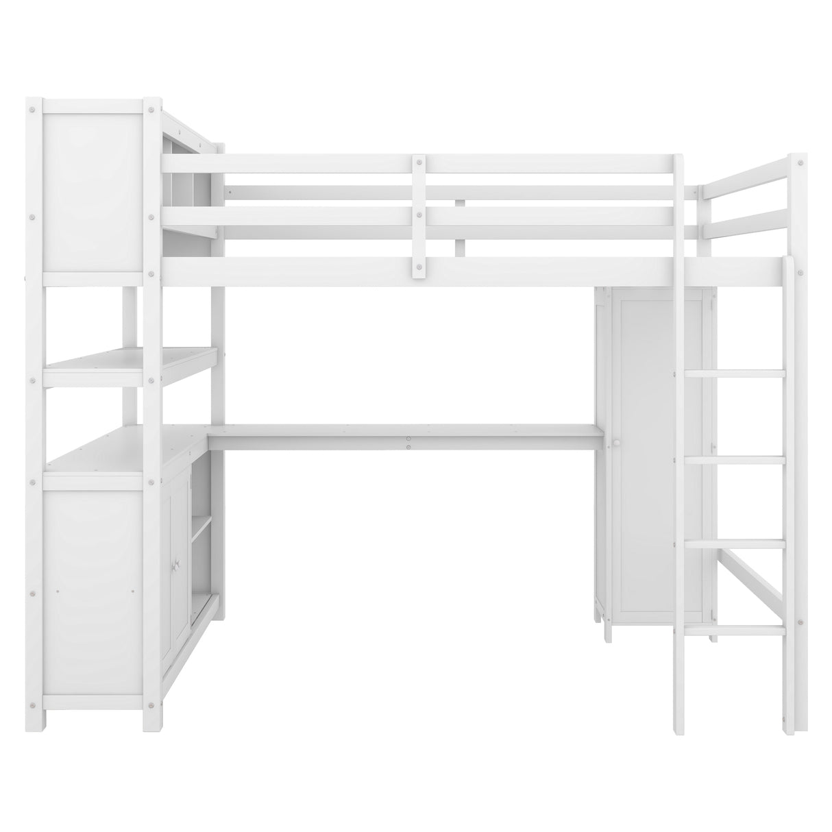 Wood Loft Bed with Cabinet and Bookshelf, Full Size Loft with Wardrobe and Desk for Kids,White - V.I.P Digital Presence