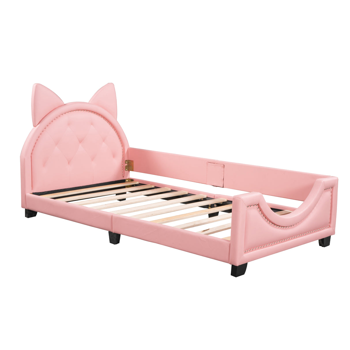 Twin Size Upholstered Daybed with Carton Ears Shaped Headboard Pink