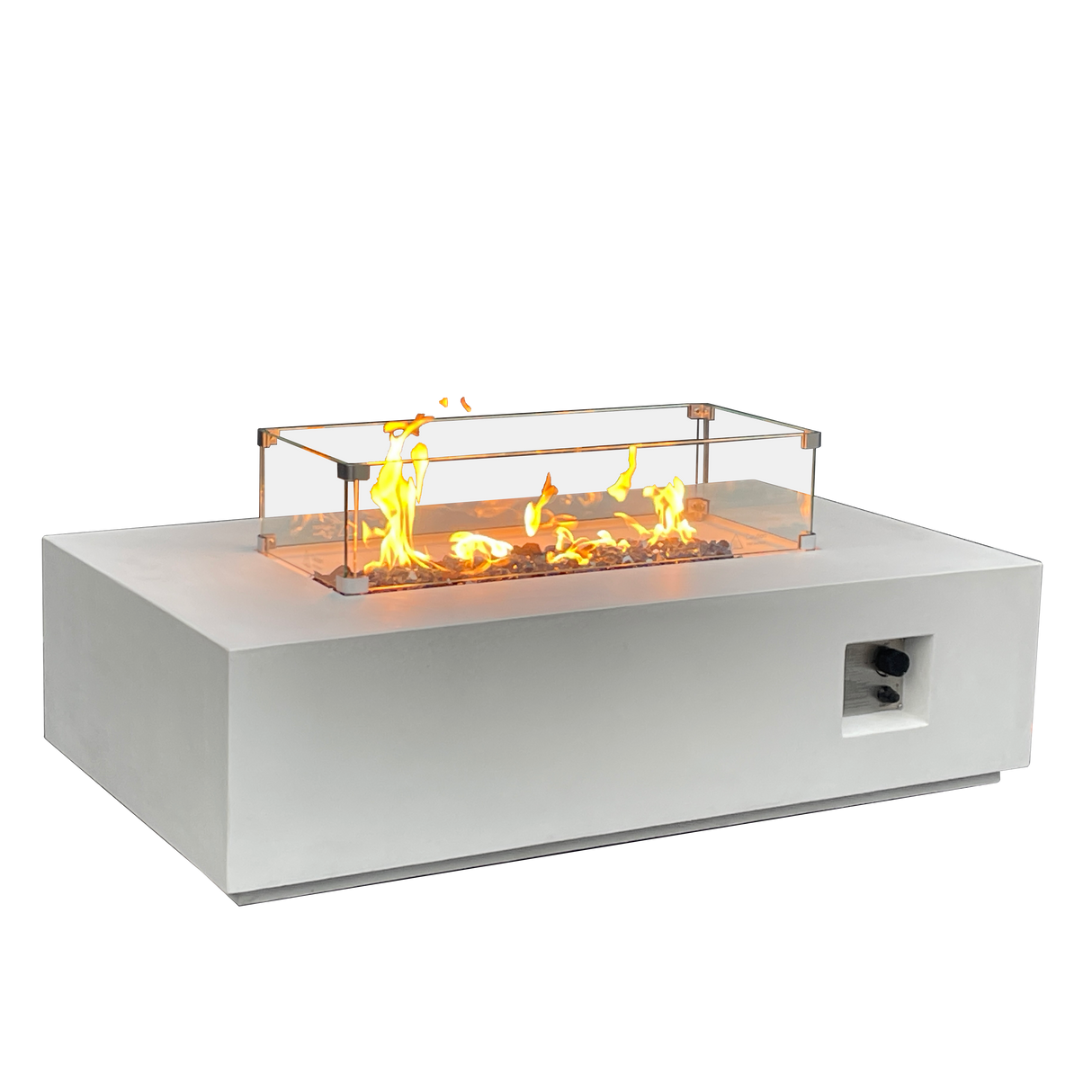 52 Inch Outdoor Concrete Propane gas rectangle Fire Pit table in Antique white color - V.I.P Digital Presence