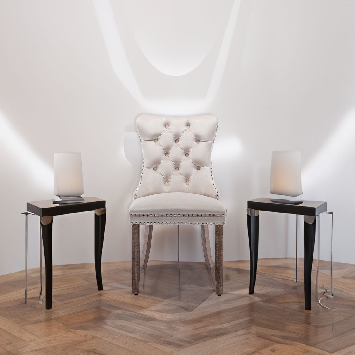 Nikki Collection Modern High-end Tufted Solid Wood Contemporary Velvet Upholstered Dining Chair 2-Pcs SetBeige