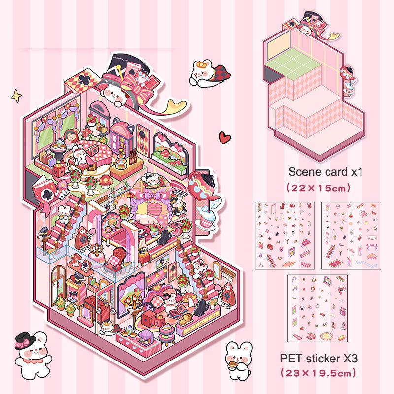 Landscape stickers large 3D stereoscopic scene collage miniature scene ledger stickers DIY stickers