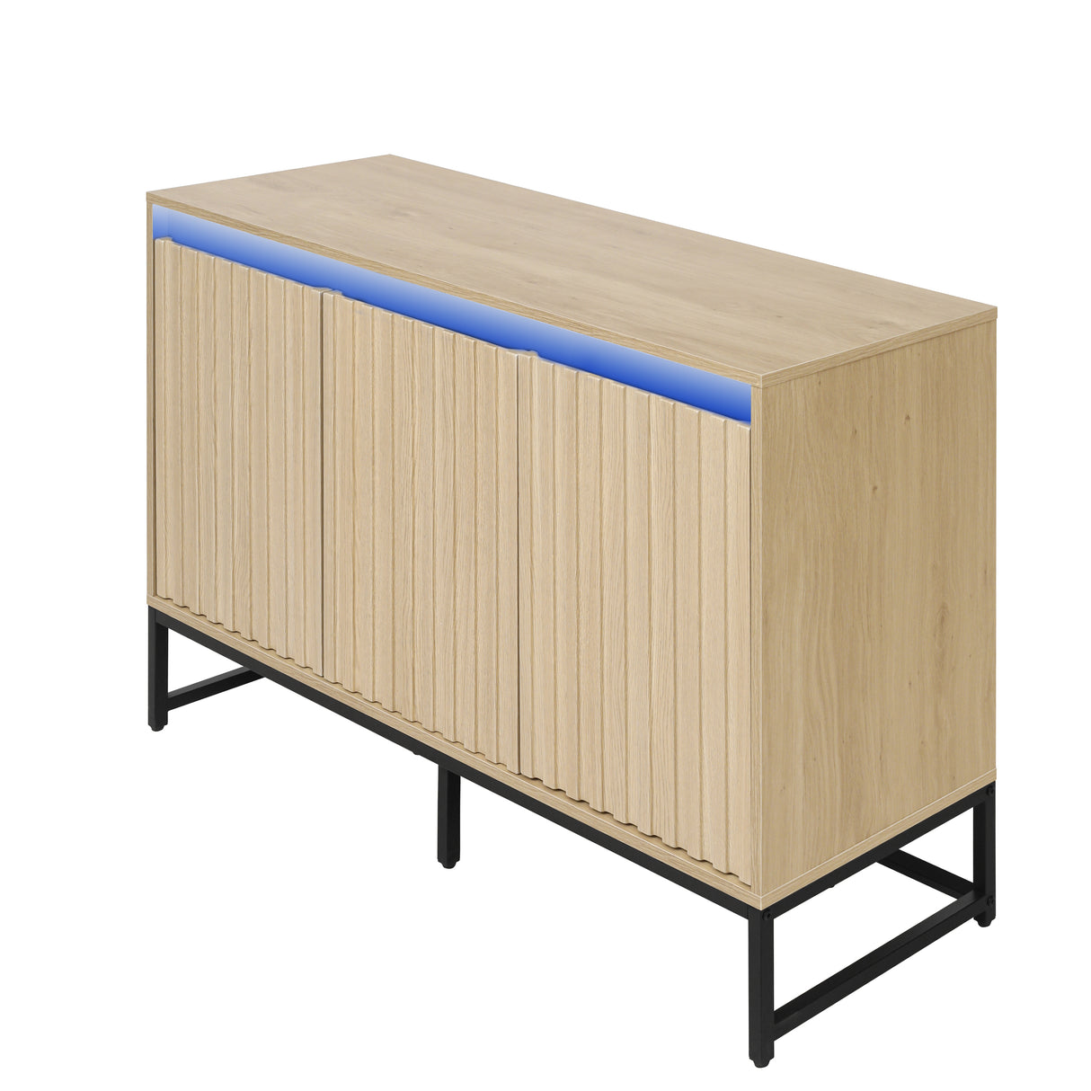 Engraved 3-door side panel with LED, self-service cabinet storage cabinet, modern coffee bar cabinet with adjustable shelf - V.I.P Digital Presence