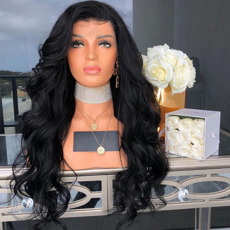 Hair Body Wave Lace Front Wigs for Women Black Color Synthetic Hair Glueless Lace Wigs with Natural Hairline - V.I.P Digital Presence