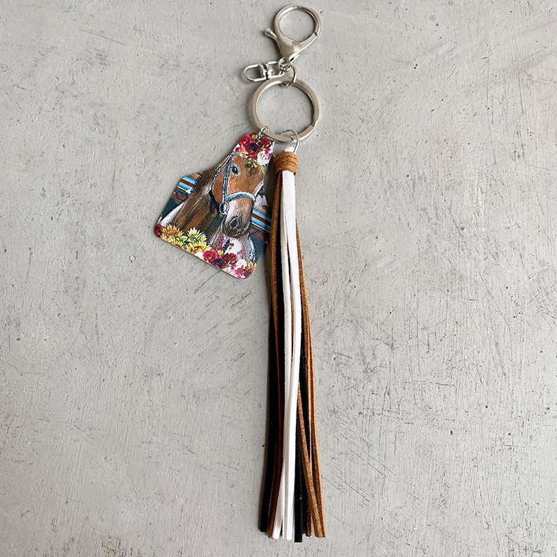 Handmade Popular Jewelry Western Farm Style Leather Keychain Cow Horse Deer Cow Brand Leather Tassels - V.I.P Digital Presence