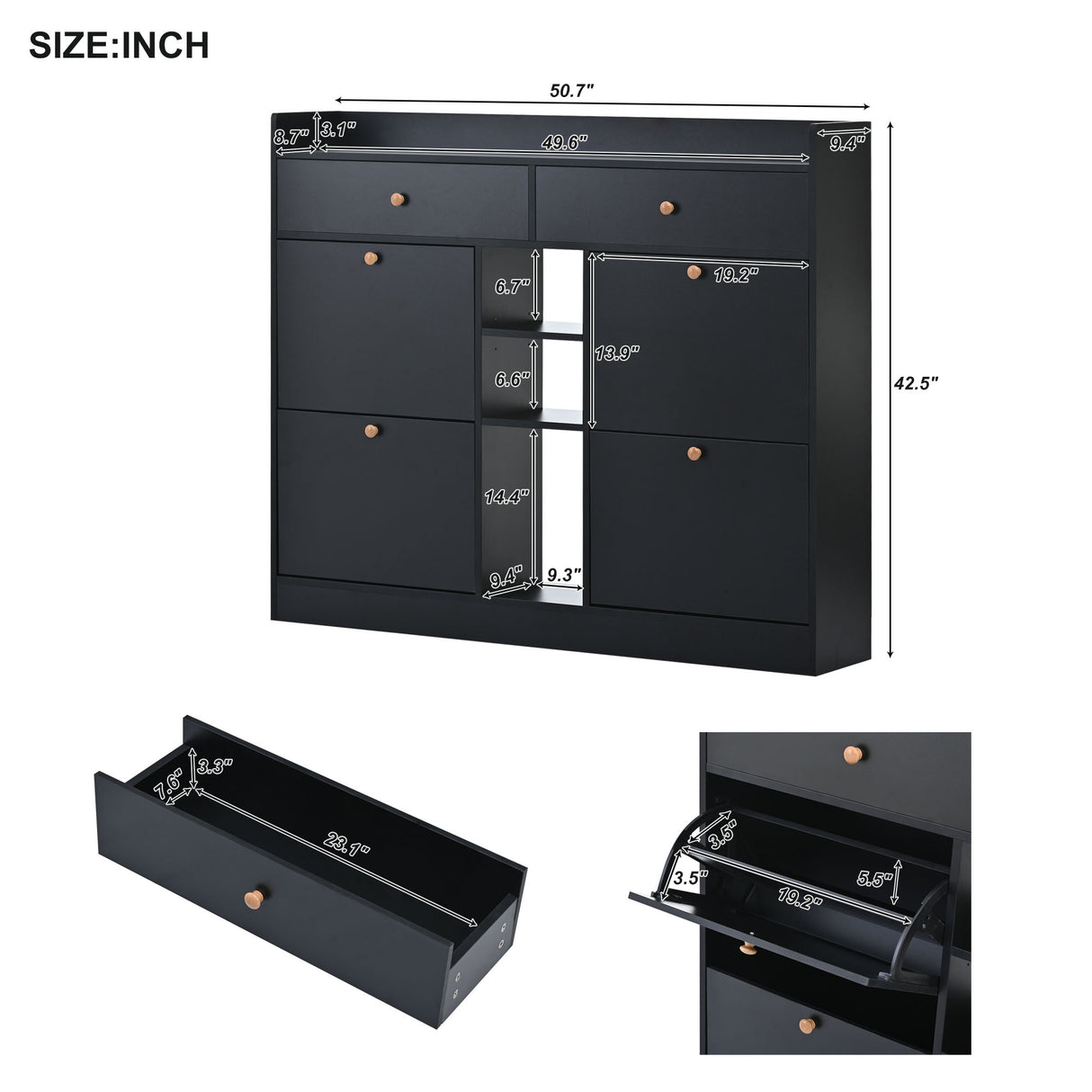 ONTREND modern shoe cabinet with 4 flipped drawers, multifunctional double-layer shoe storage with drawers, black. - V.I.P Digital Presence
