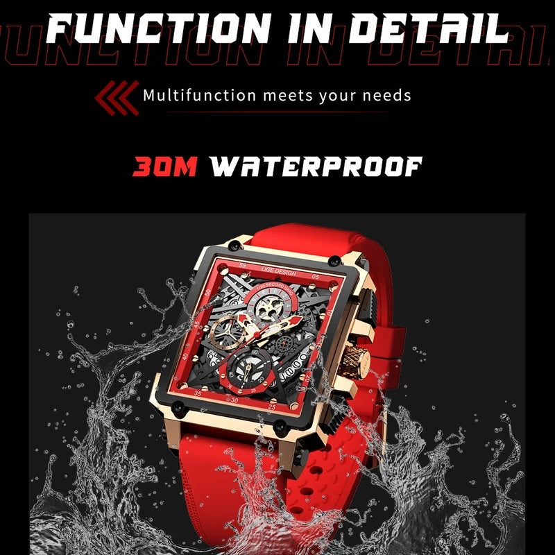 Lige New Men's Watch Square Multifunction Chronograph 30M Waterproof Watch - V.I.P Digital Presence