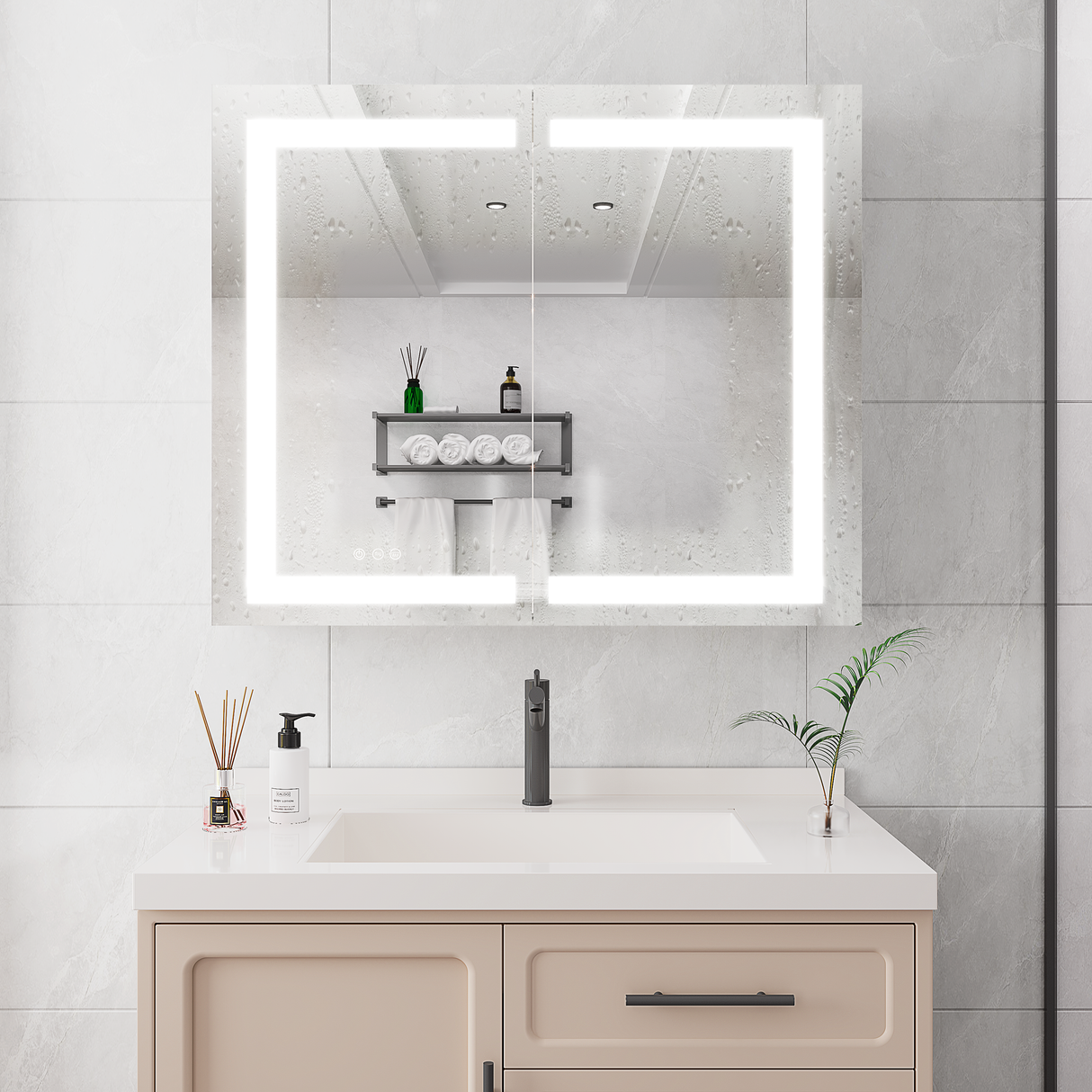 36 x 30 inch Medicine Cabinet with LED Vanity Mirror Anti-Fog Recessed or Surface Mount Waterproof DimmableAluminum 3000K~6000K Lighted Double Door Bathroom Cabinet with Touch Switch - V.I.P Digital Presence