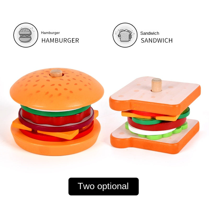 Baby wooden simulation burger, french fries, sandwich set, pillar pairing, food cutting, kitchen utensils, play with toys - V.I.P Digital Presence