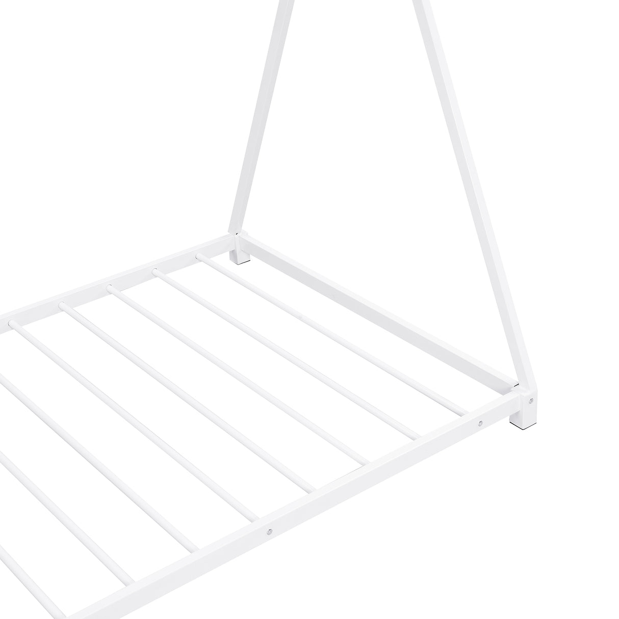 Metal Twin Size House Platform Bed with Triangle Structure White