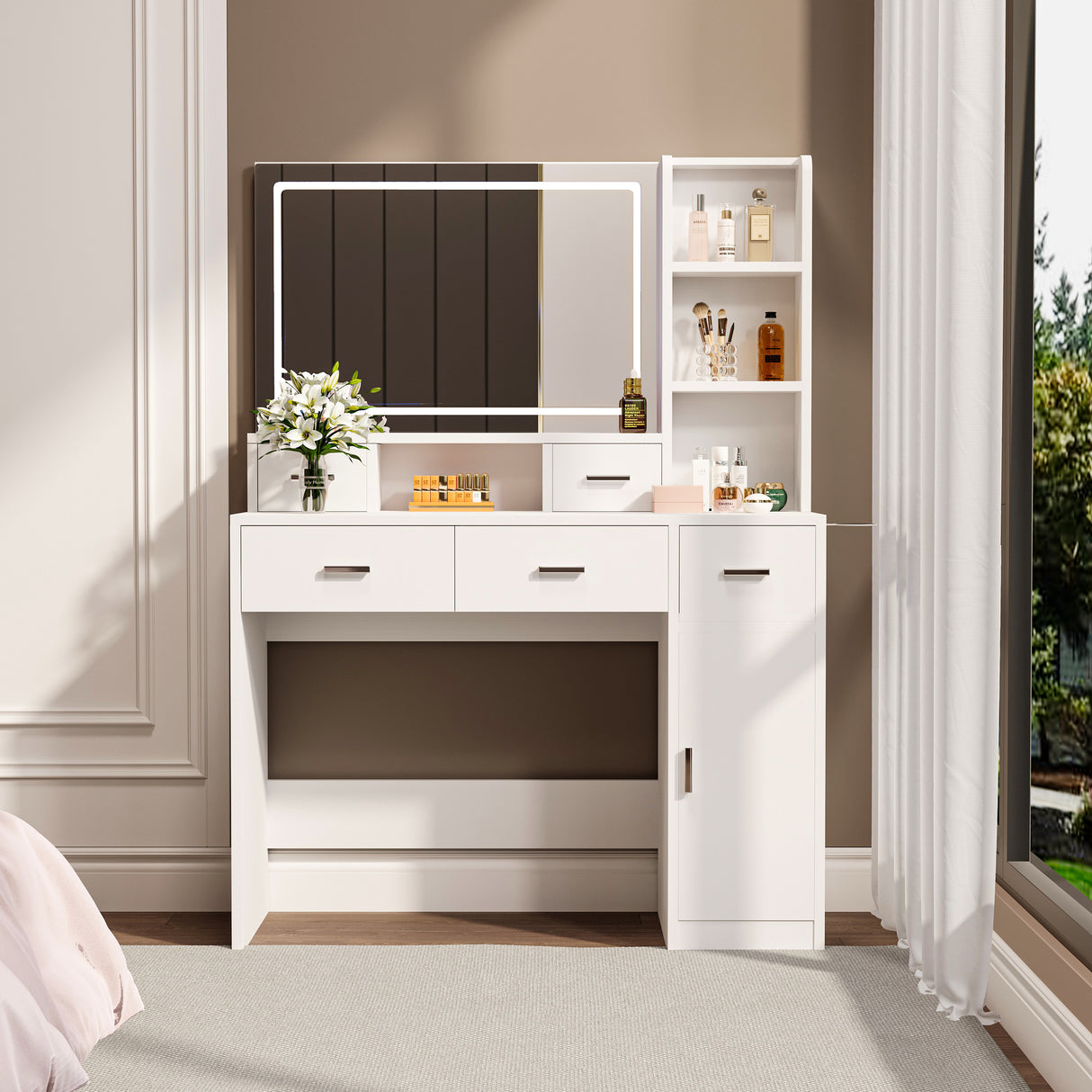 Smart mirror dressing table with drawers and storage cabinets, dressing table with bedroom dressing table, changing room