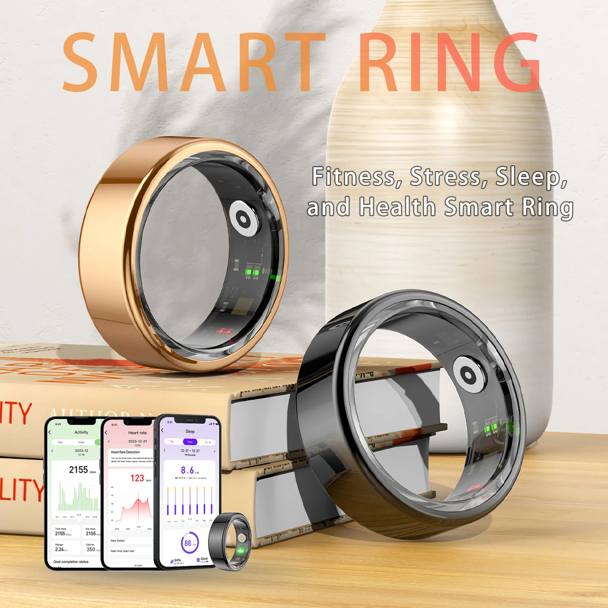 Smart Ring Blood Pressure Sleep Monitoring Waterproof Sports Fitness Tracker Military Grades Titanium Steel Shell SmartRing - V.I.P Digital Presence