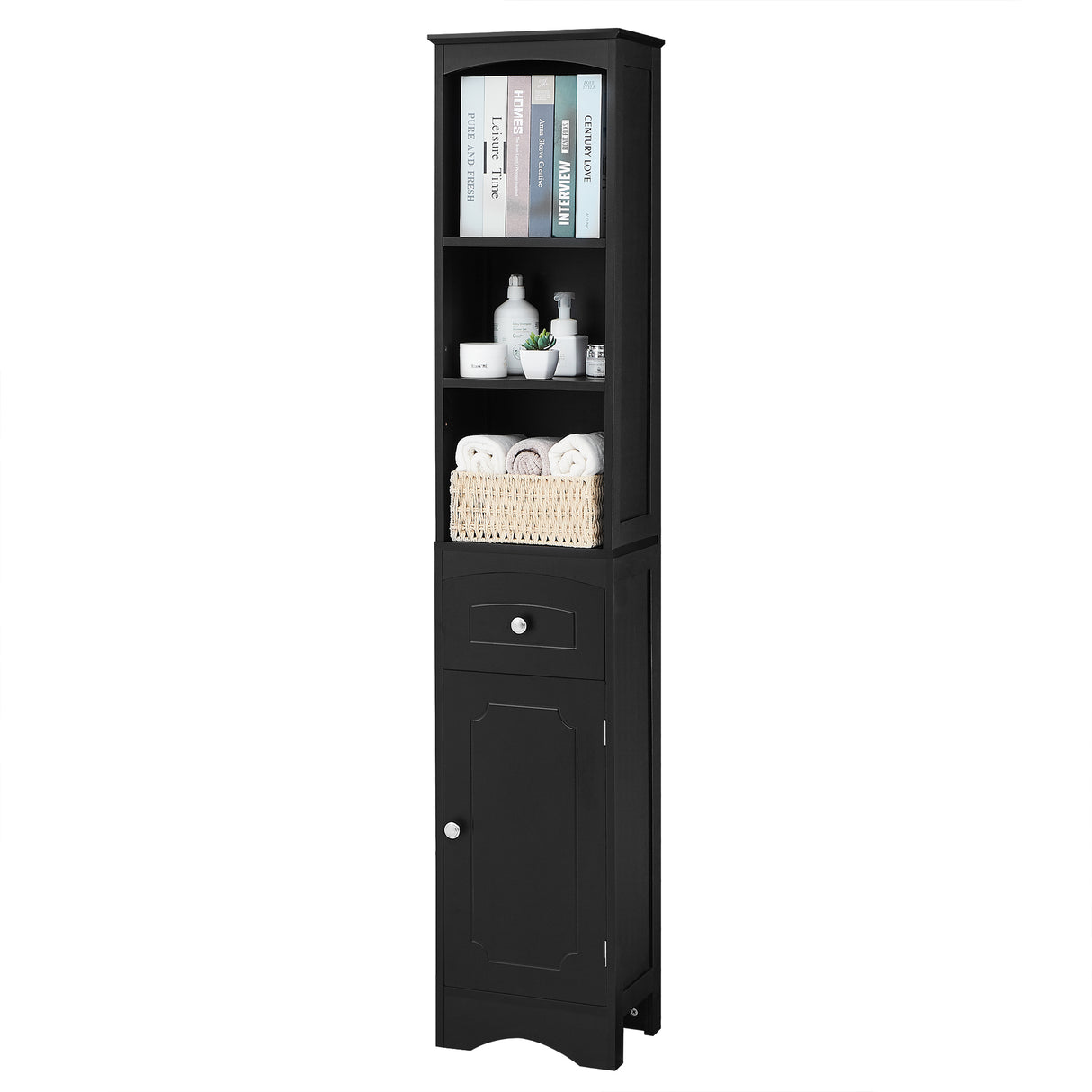 Tall Bathroom Cabinet, Freestanding Storage Cabinet with Drawer, MDF Board, Adjustable Shelf, Black - V.I.P Digital Presence