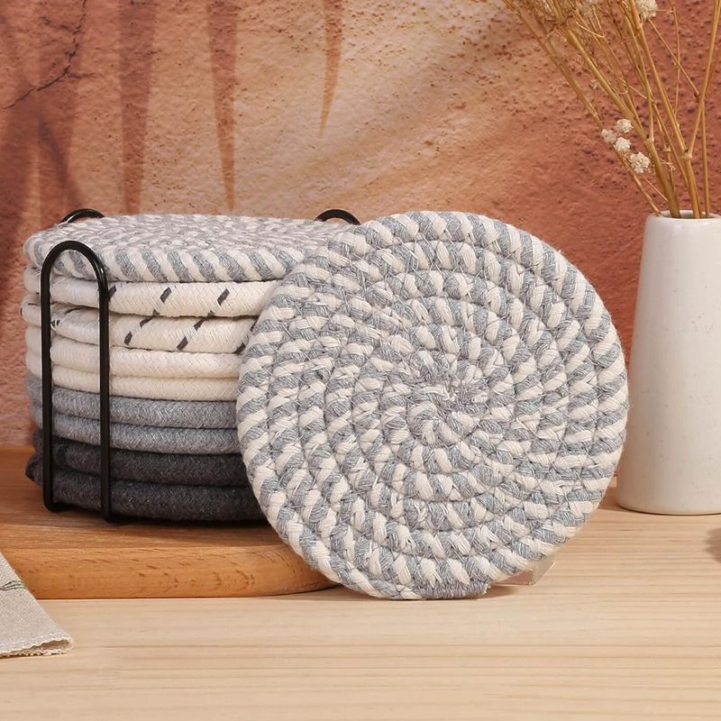 Cotton thread placemat hand woven insulation mat bowl mat cup mat thickened and simple cotton linen table mat - V.I.P Digital Presence