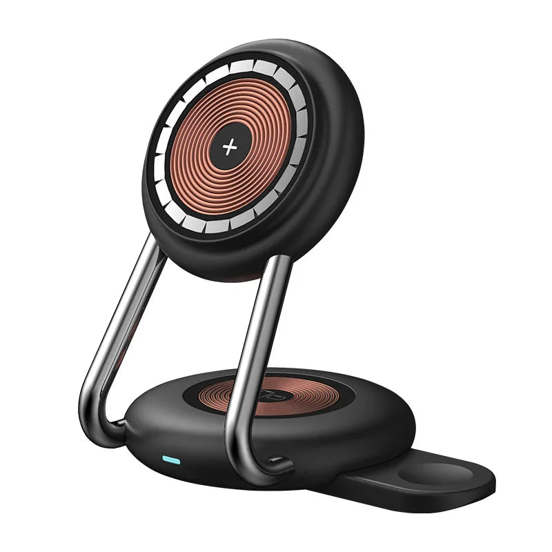 3 IN 1 Desk Magnet Stand 15W Fast Wireless Charger For Apple Watch iPhone 14 13 12 11 Pro Max 13 12 Mini Samsung S23 S22 Qi Base - V.I.P Digital Presence