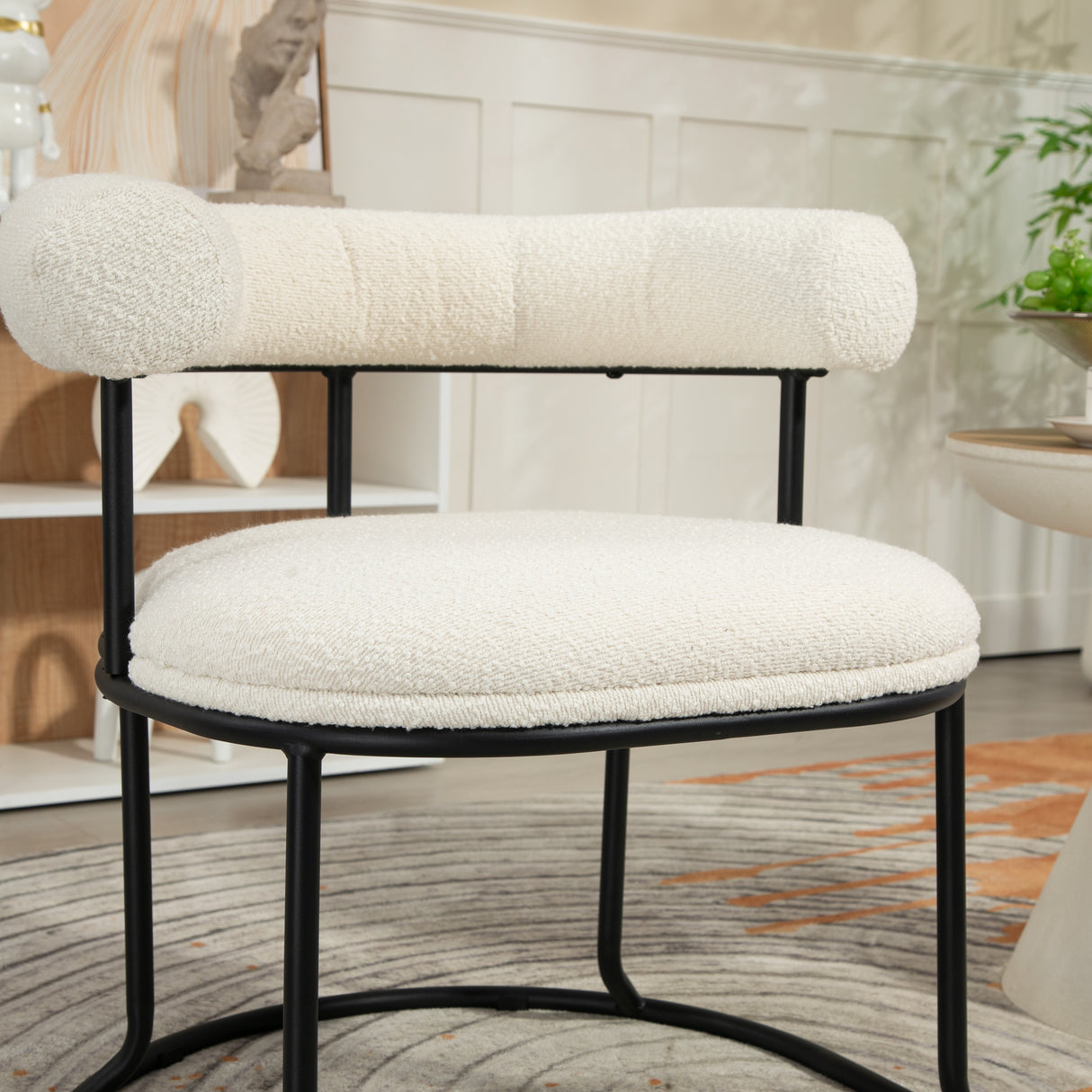 COOLCOOL Boucle dining chair set of two, medieval modern curved backrest chair, round cushion (beige Boucle) - V.I.P Digital Presence