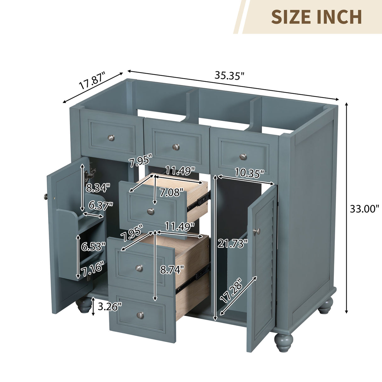 36 "No sink, with 2 drawers and soft closing door, independent makeup rack, bathroom cabinet, blue (excluding sink) - V.I.P Digital Presence