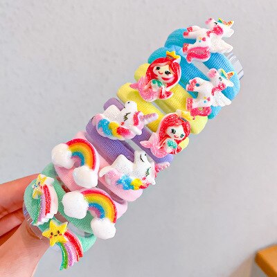 10PCS/Set Rainbow Cartoon Character Fruits Flower Nylon Elastic Hair Bands Women Girl Sweet Rubber Hair Tie Scrunchie Headwear - V.I.P Digital Presence