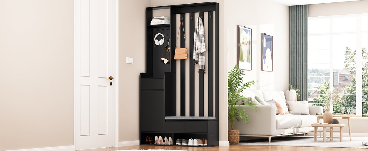 39.3'W70.8'H multifunctional corridor shoe cabinet with soft padded nail board and black hanger with entrance hook - V.I.P Digital Presence