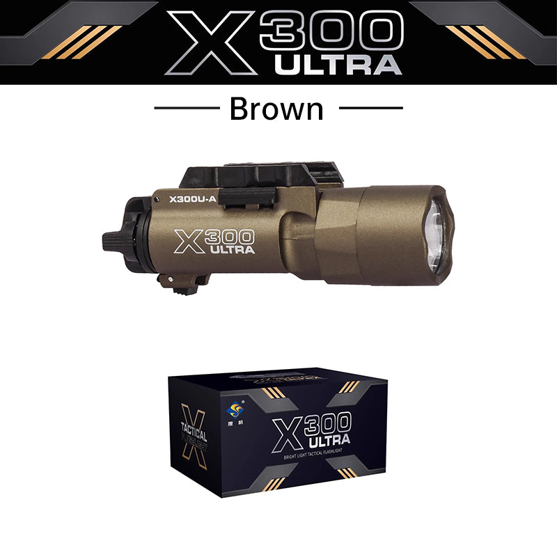Tactica Flashlight X300-B/X300U-B/XU35: metal pistol gun strobe LED lights for 20mm rails, ideal for airsoft and hunting. - V.I.P Digital Presence