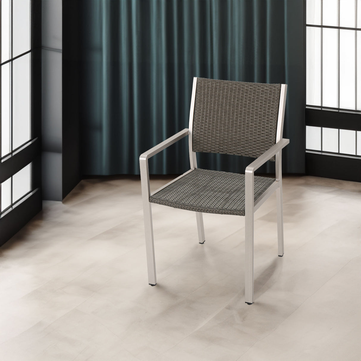 Cape Coral Outdoor Wicker Dining Chairs with Aluminum Frames, 2-Pcs Set, Grey - V.I.P Digital Presence