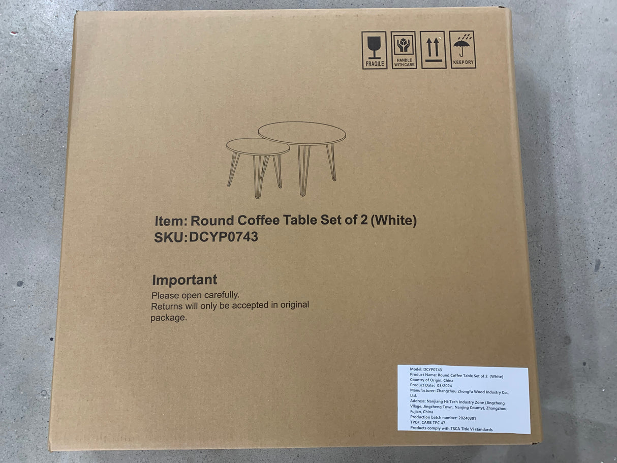 27.56'' Round Nesting Coffee Table Set of 2, Circular Nesting End Table Set Sturdy Metal Base for Living Room, bedroom, White - V.I.P Digital Presence