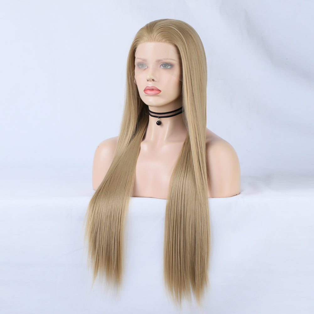 Linen Lace Front Wig Ombre Synthetic Hair Wig Middle Part Highlight Wig Long Straight Hair - V.I.P Digital Presence